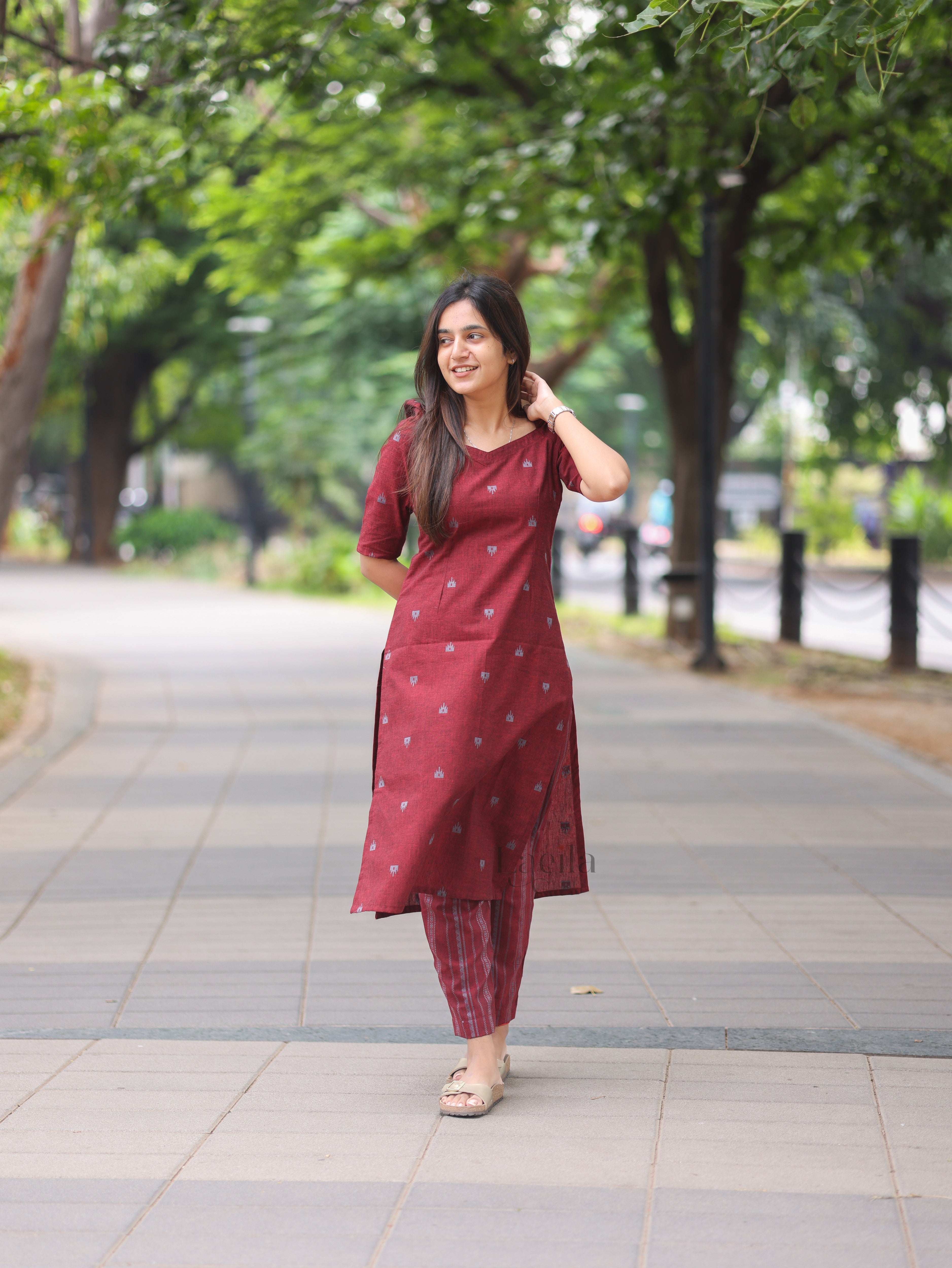 Maroon cotton Top & Bottom Set